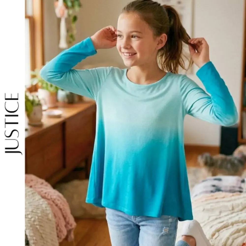 Girls Ombre Blue Top JUSTICE Long Sleeve Size 10